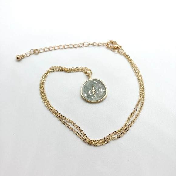 GRAY Resin Lightning Bolt Lucky Charms Necklace - Picture 4 of 8